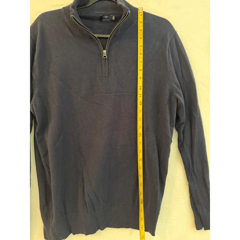 J.Crew Mens Harbor Cotton Quarter Zip Sweater Navy Blue Large F4718‎ Merino Wool